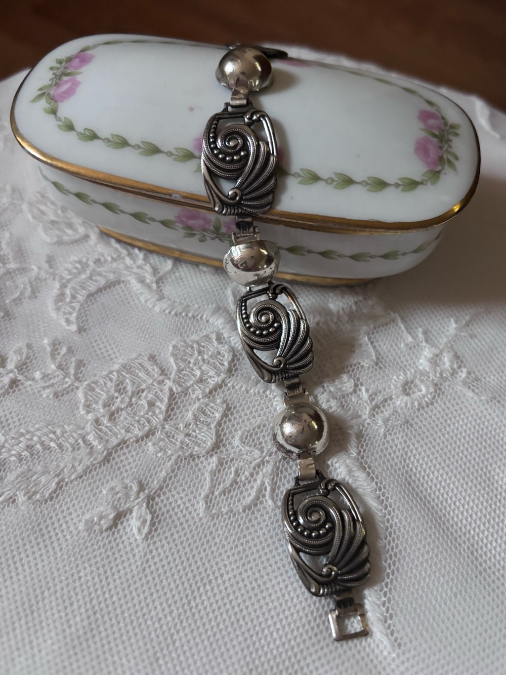 Sterling Silver Art Deco Style Women's Bracelet - Vintage 1920’s Stamped Links